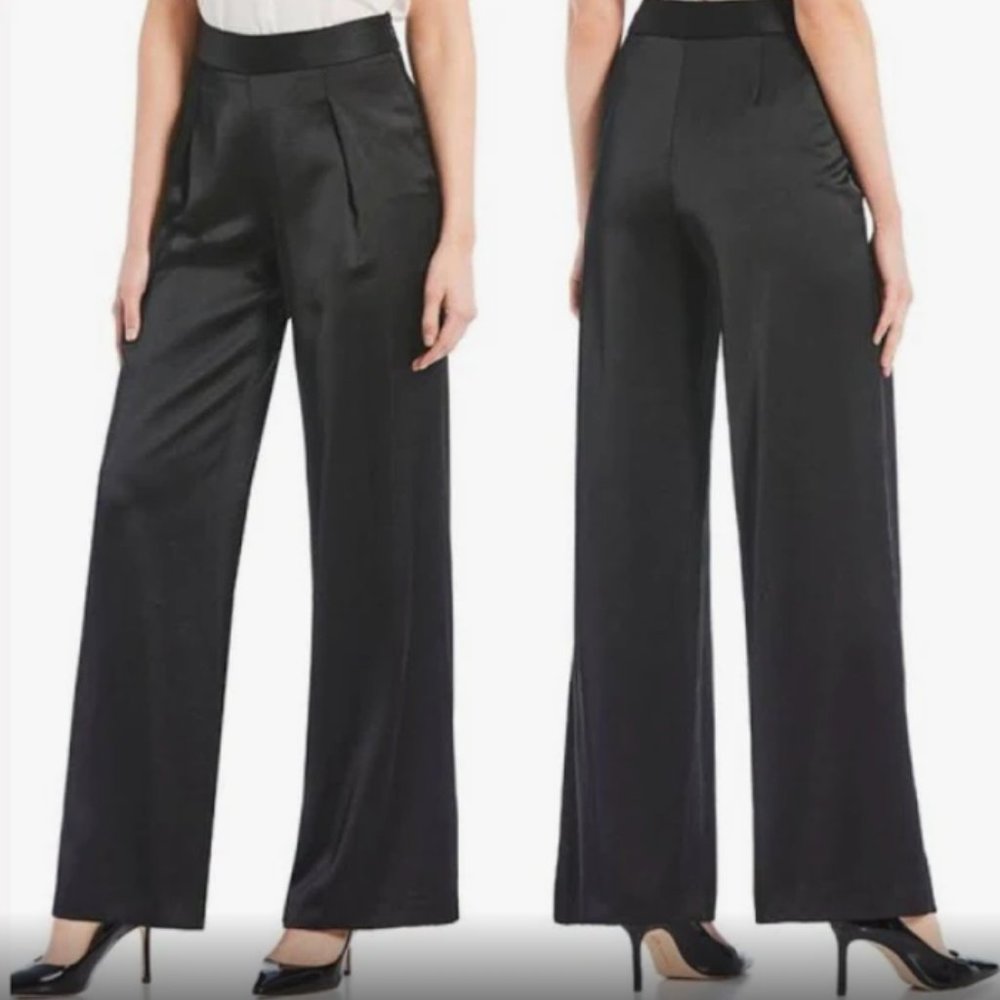 Vince Camuto Satin Wide Leg Black Trousers